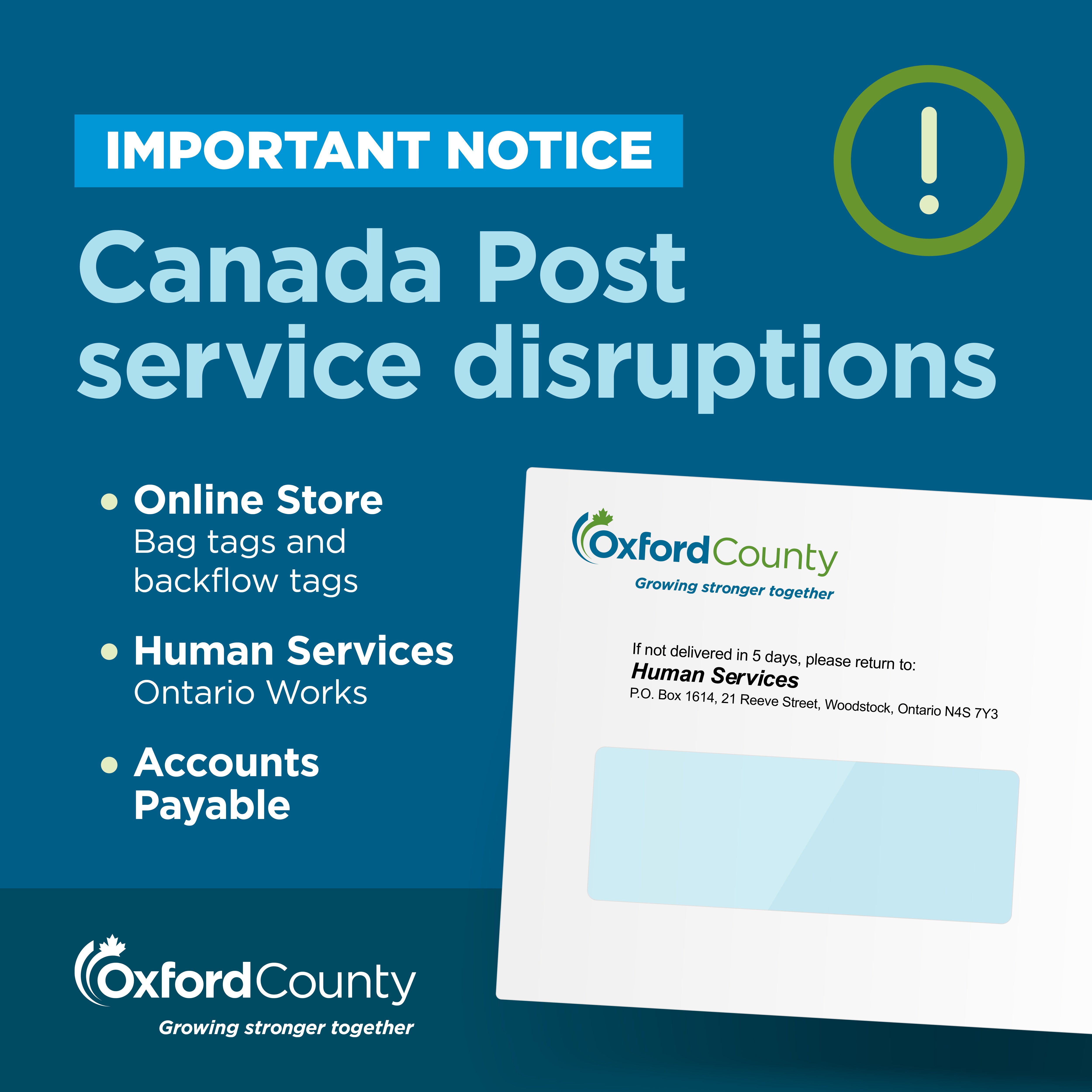 Important Notice: Canada Post service disruptions to online store, Human Service and Accounts Payable