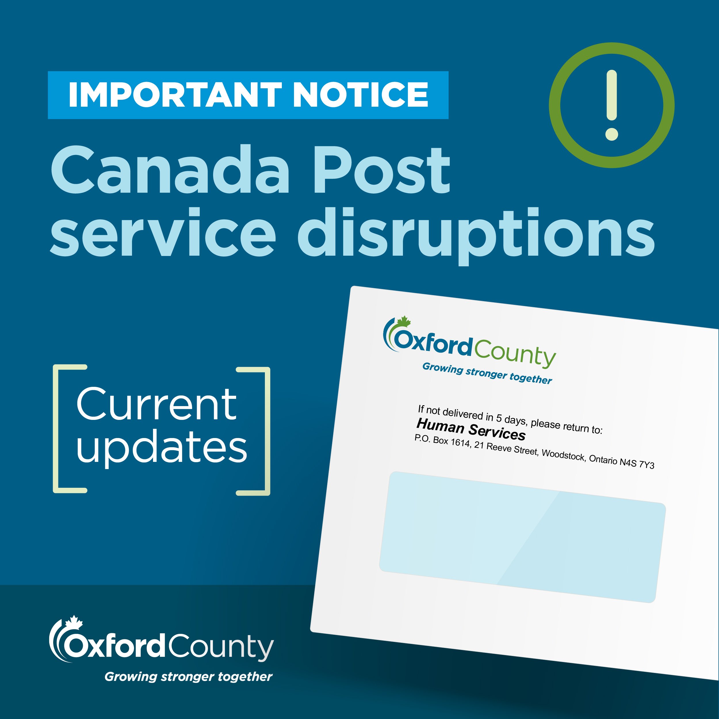 Important Notice: Canada Post service disruptions to online store, Human Service and Accounts Payable