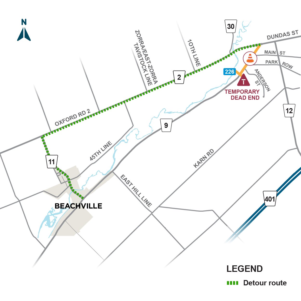 Oxford Road 9 in Woodstock - Detour Route