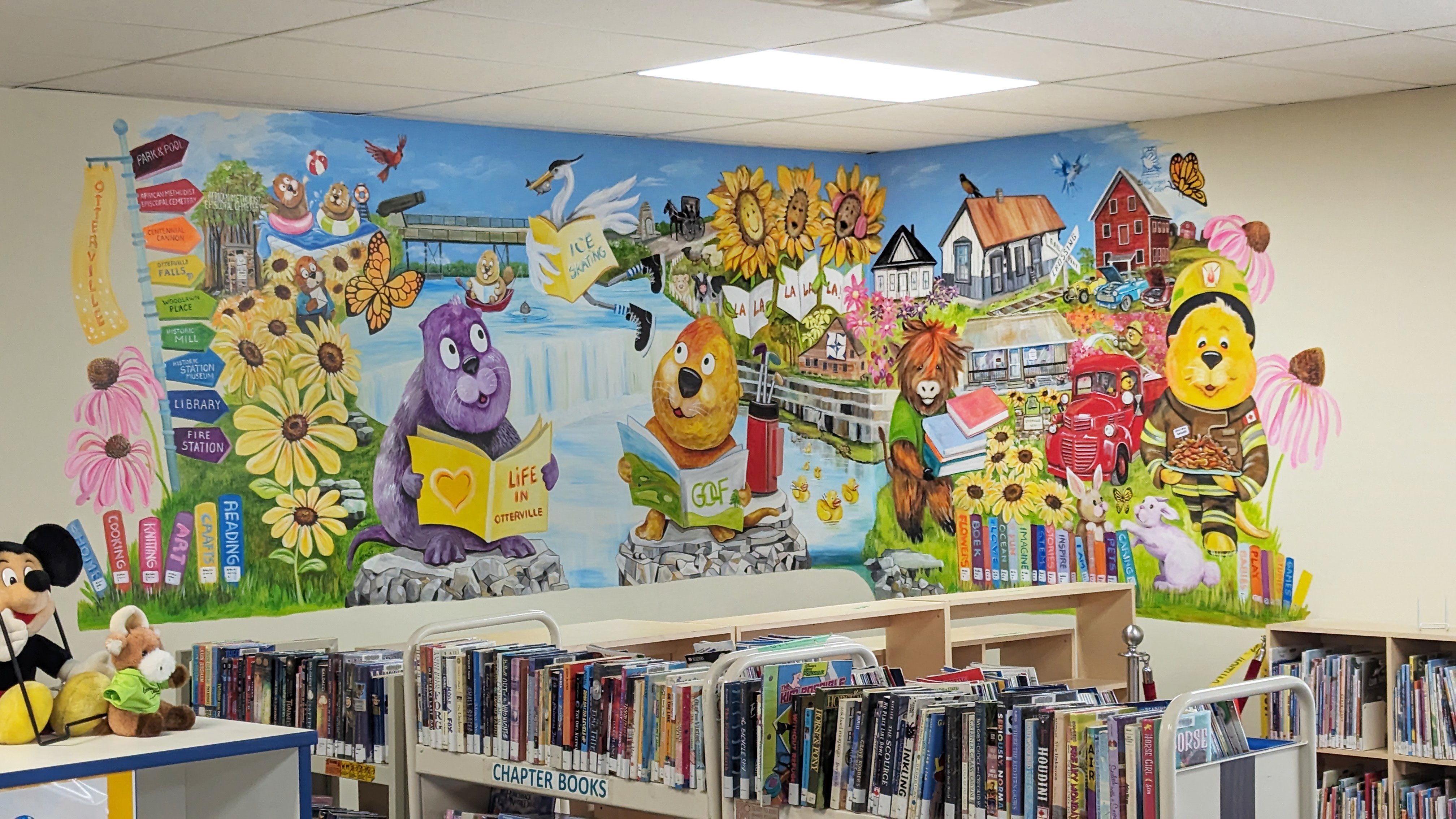 Photo of the new mural at the Otterville branch of the Oxford County Library